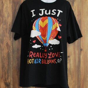 Port & Co Hot Air Balloon Ballooning Short Sleeve Graphic Tee Black L